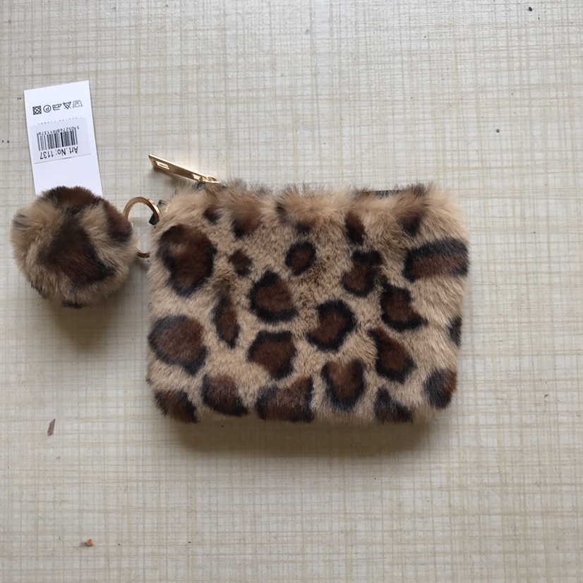 仿毛钥匙扣挂件豹纹挂豹纹钱包女式仿毛钱包