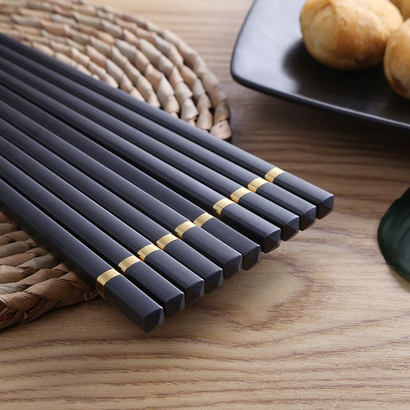 10双盒装黑色合金筷 24cm金银指环磨砂筷子酒店家用套餐餐具批发详情图3