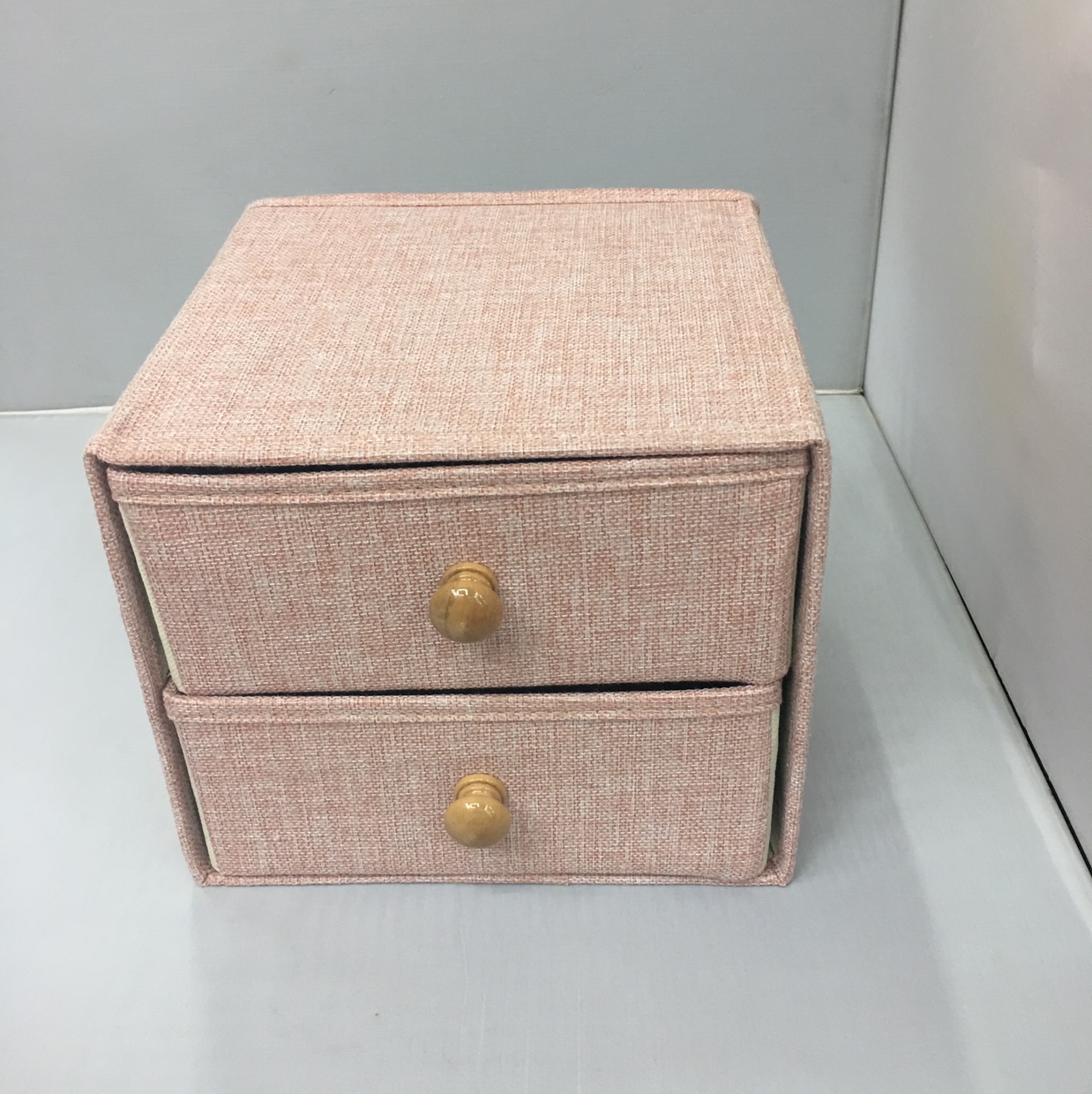 布艺麻料双层收纳盒饰品储物盒可折叠收纳