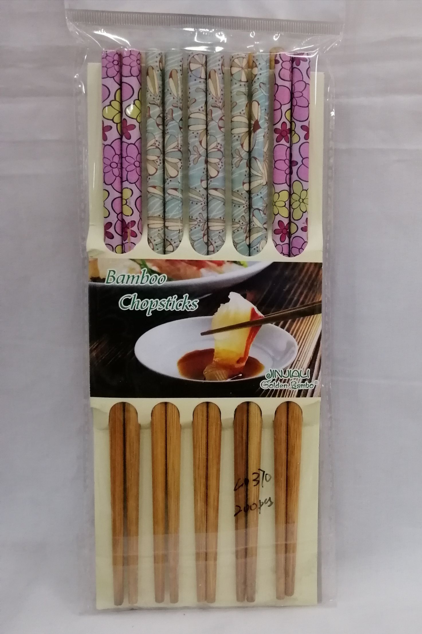 Natural bamboo printed chopsticks set with Chinese style non-slip and environment-friendly powder flowers