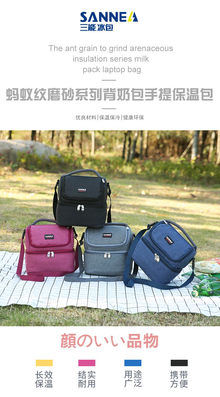SANNE insulated bag, picnic cold insulation aluminum film insulated bag, hand-held double-layer picnic bag, waterproof folding ice pack detail image 1