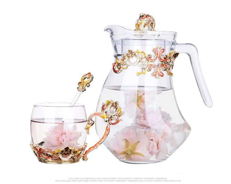 Creative enamel color water cups, flower tea cups, high-end coffee cups, European-style heat-resistant glass milk and juice cups, direct sales prices detail image 7