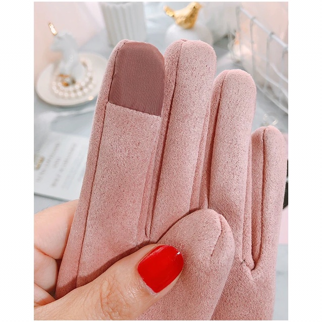 Suede fleece gloves, winter women's fleece thickened warm outdoor cycling gloves, Korean version cute student touch screen gloves undefined