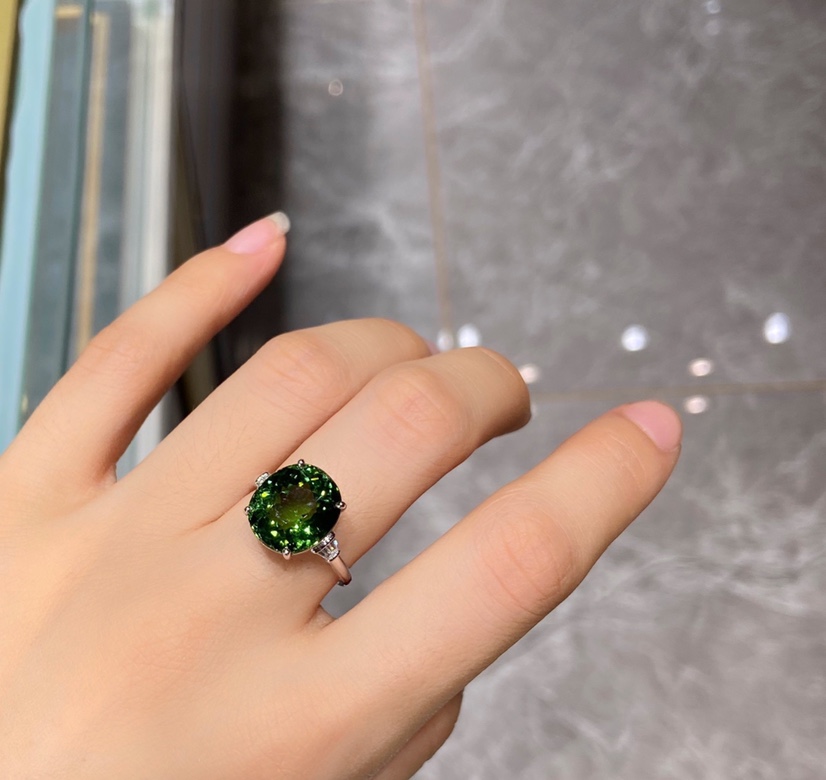Natural jewelry Tourmaline ring Green Tourmaline diamond cut thumbnail