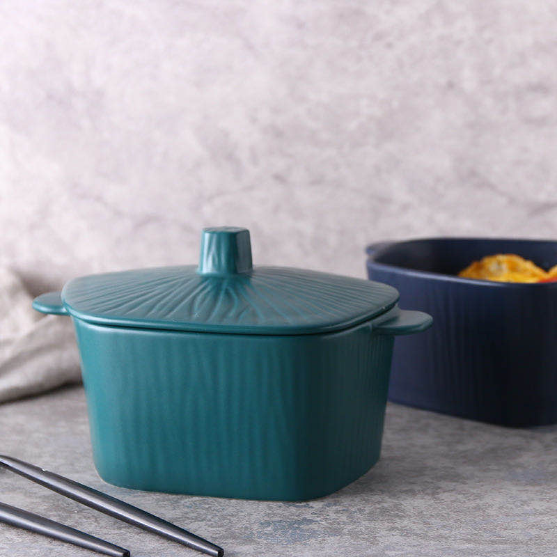 8-inch Nordic-style modern and fashionable matte double-ear instant noodle bowl, salad bowl, creative rice bowl with covered bowl detail image 4