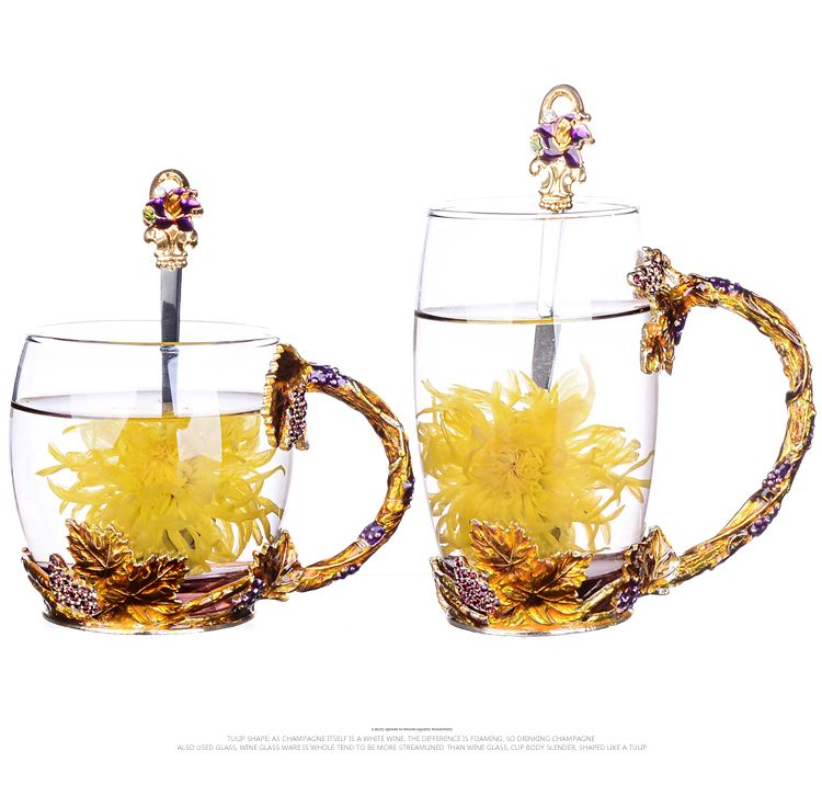 轻奢珐琅彩水杯欧式水晶玻璃杯花茶杯带盖勺礼盒装杯子家用茶具详情图10