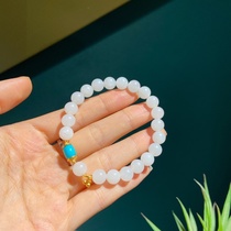 Hetian jade seed material 8mm round beads bracelet design turquoise gold bracelet
