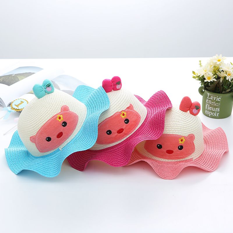 Manufacturers explosive travel sunscreen straw hat cartoon panda sun hat creative children's gift hat a hair 31 thumbnail