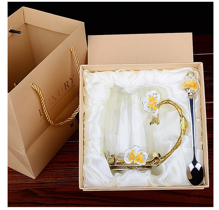 Creative enamel color water cup and kettle set, high-end household glass cups, girlish cups with spoons and LIDS detail image 8