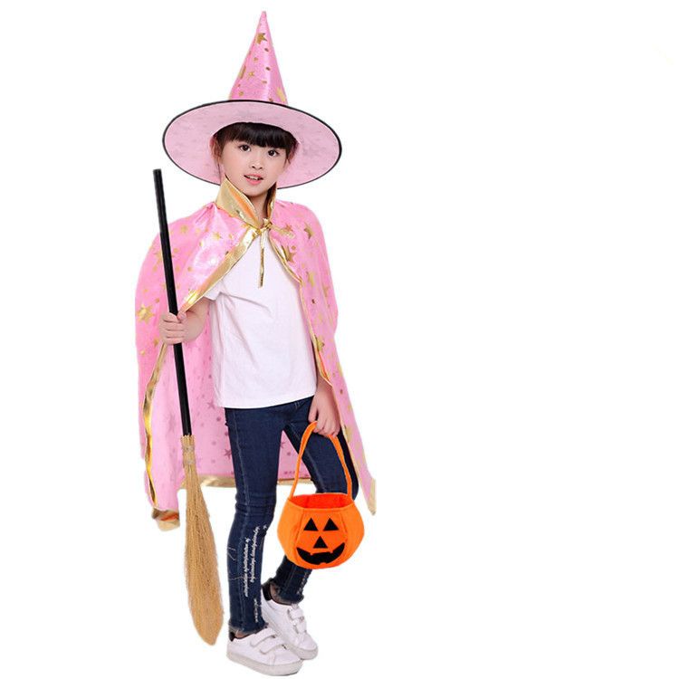 Small Wholesale Manufacturers Direct Sales Of Halloween Products Wholesale Children Bronzed Cloth Cape Hat Set Stage Dress Application Scenario
