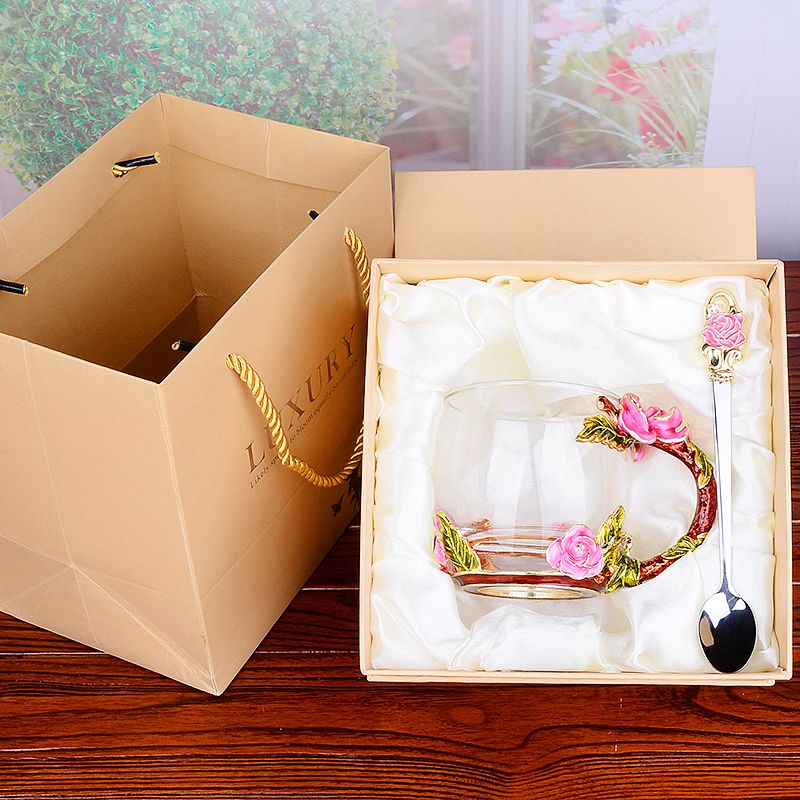 创意珐琅彩水杯花茶杯子水晶玻璃杯果汁杯家用无铅耐热对杯牛奶杯详情图6