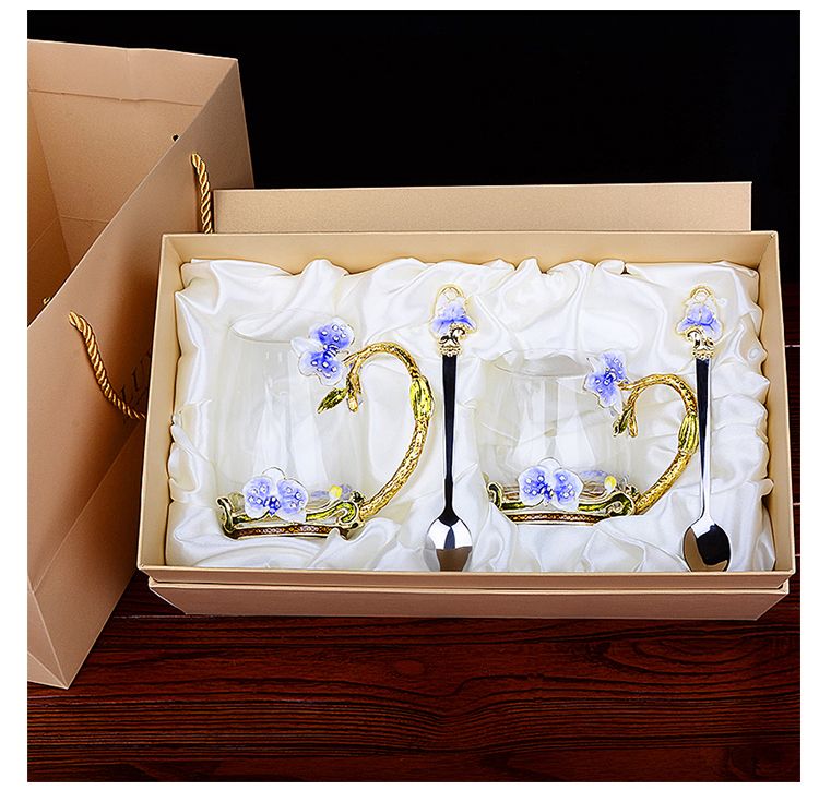 Creative enamel color water cup and kettle set, high-end household glass cups, girlish cups with spoons and LIDS detail image 9