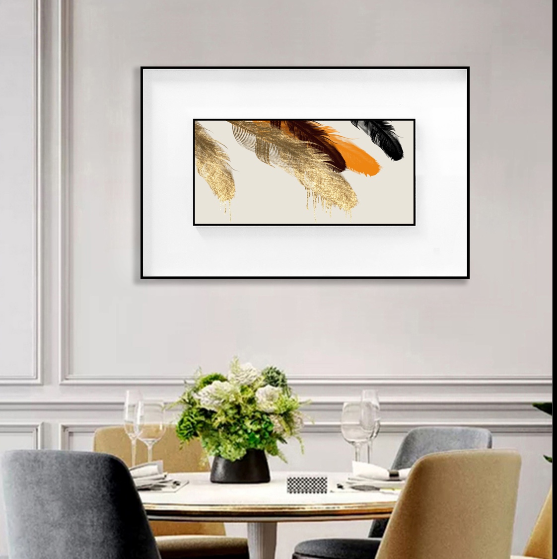 双框鎏金装饰画沙发背景画三联画产品图