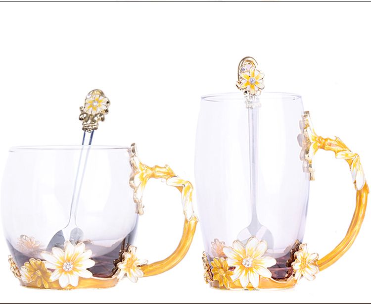 Factory direct sales creative enamel color water cups, heat-resistant glass flower tea cups, European-style juice cups, artistic couple cups detail image 7