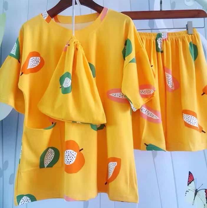 Korean-style cloth bag milk silk short-sleeved shirt and shorts pajamas for women's casual loose, thin, sweet and cute student home wear set undefined