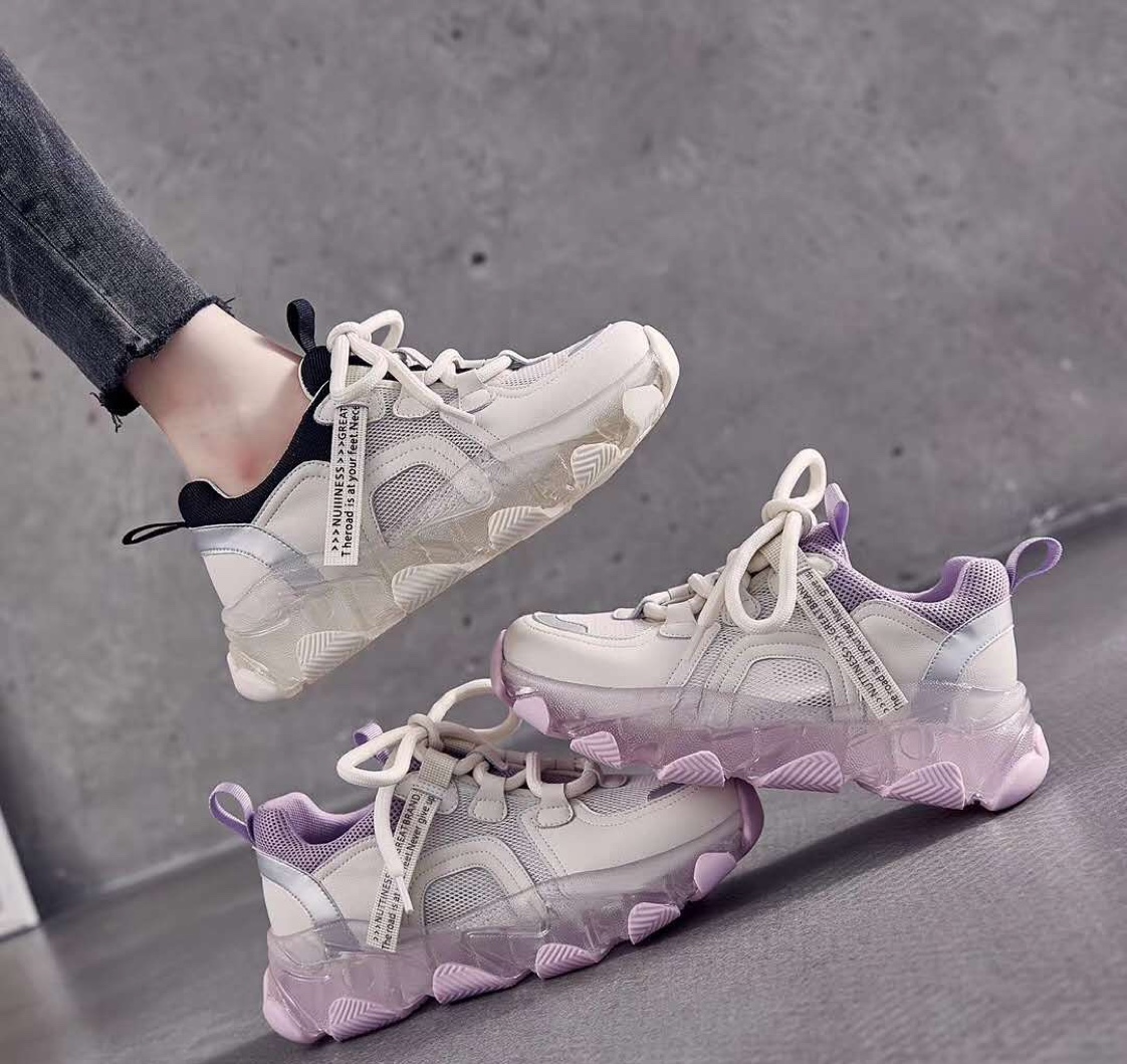 时尚果冻底老爹鞋！真皮！