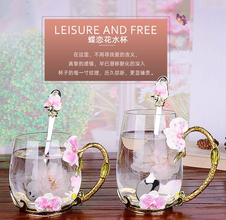 Creative enamel color water cup and kettle set, high-end household glass cups, girlish cups with spoons and LIDS detail image 10