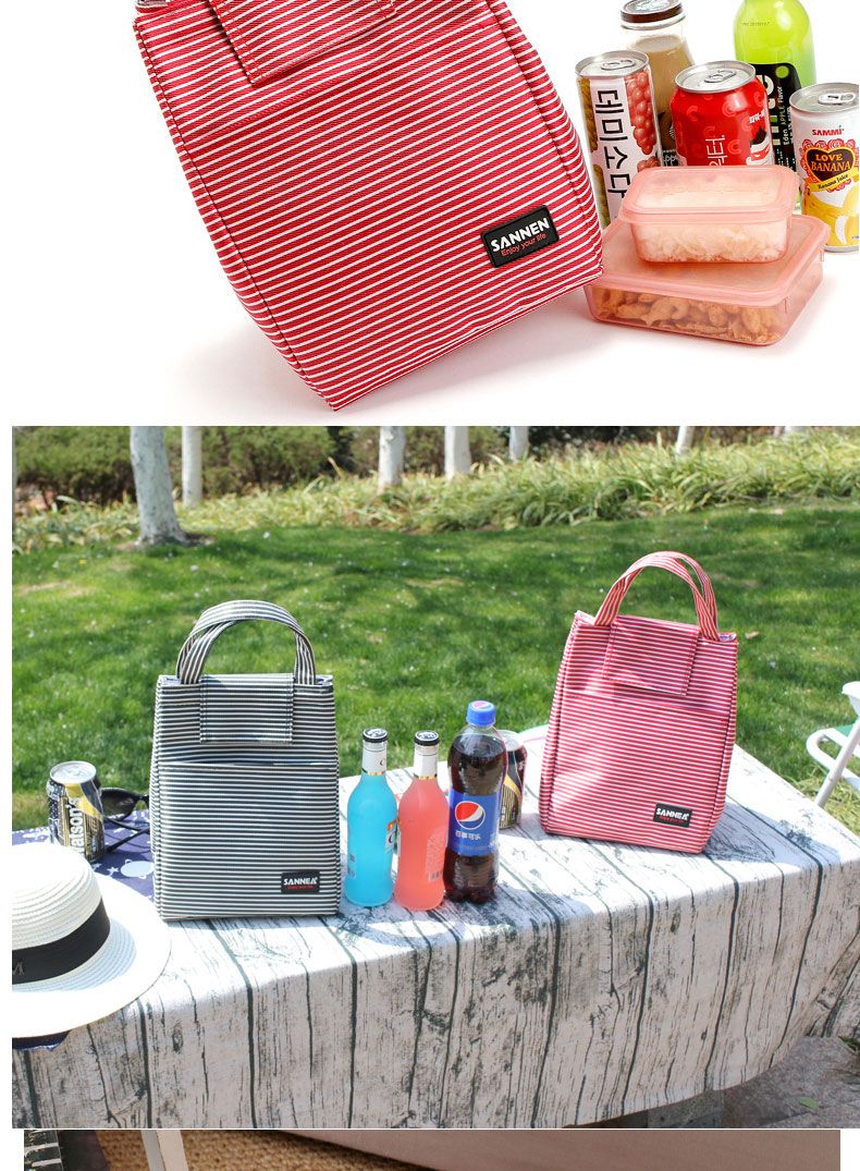 9L手提蛋糕包 黑白条纹铝膜便当保温包 魔术贴保温冰包学生野餐包详情图10