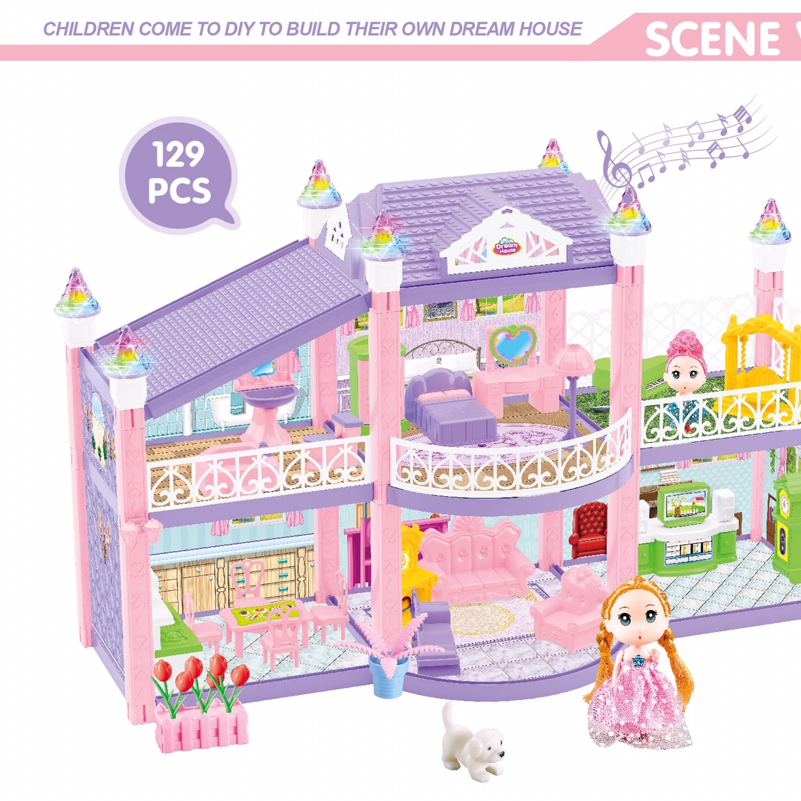Sugar Rice Princess House girl play house toy simulation Princess castle set model villa children's birthday gift 326-D2 details Picture