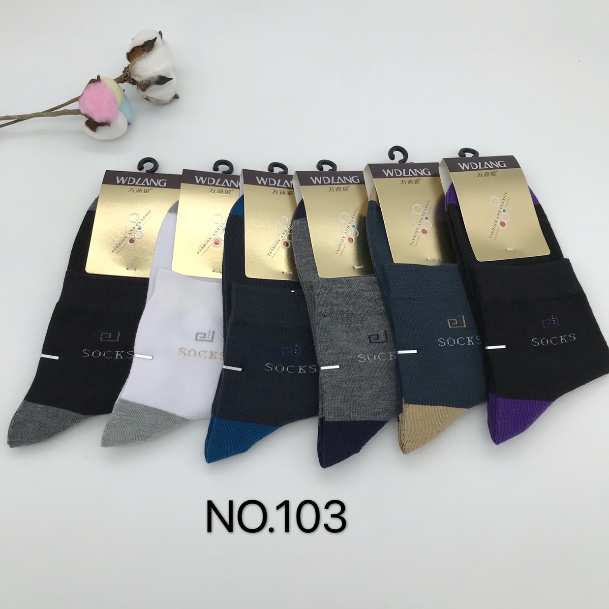Vendi Wolf's new men's casual socks for autumn and winter, 12 pairs in a box and 80 boxes in a case. Specification image