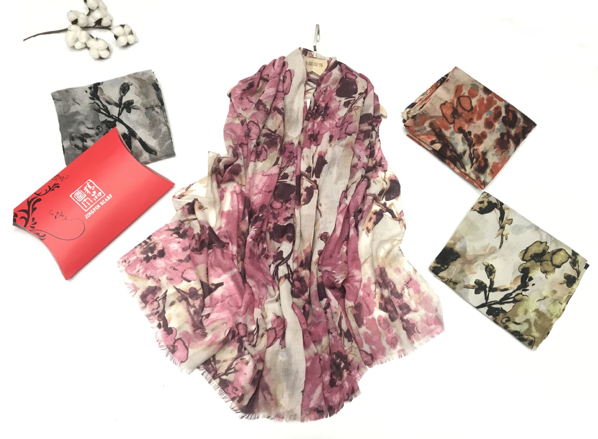 2020 The new factory direct selling ethnic style cotton and linen scarf ink flower print scarf sunscreen shawl scarves thumbnail