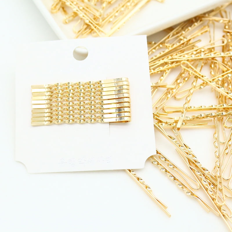 韩版戚薇同款金色一字夹螺旋麻花金属边夹网红头饰发夹刘海夹批发产品图