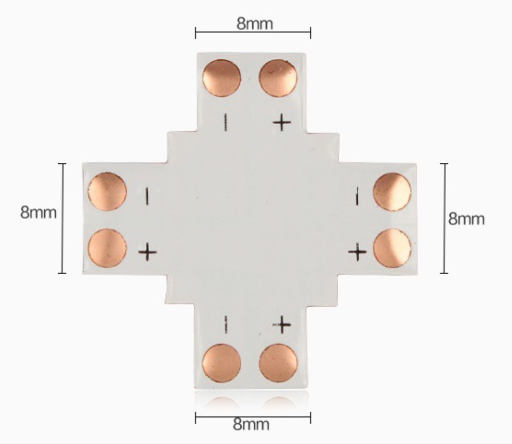 2 pin 8mm + cross Shaped pcb connector led strip connector