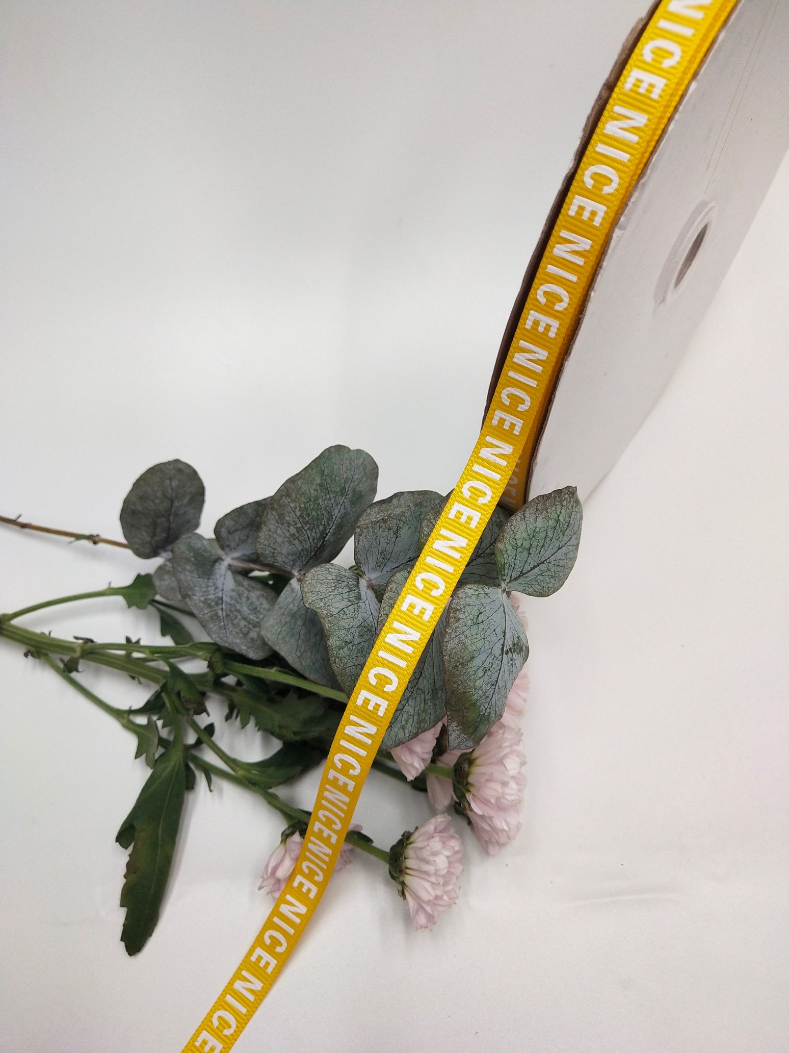 1公分浅黄螺纹印字母NICE头饰耳环辅料包装丝带