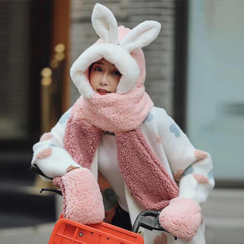 Women's children's set: hat, gloves, loose gloves, scarf, winter size, spring and autumn three-piece set