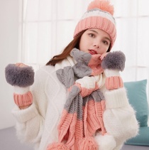 New hat, scarf, gloves, three-piece hat, Lady's Winter scarf, gloves, warm and versatile cycling hat and woolly hat