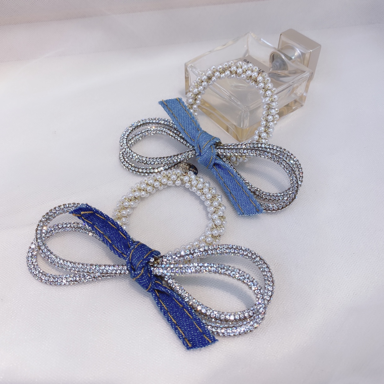 韩版钻条结牛仔结皮筋