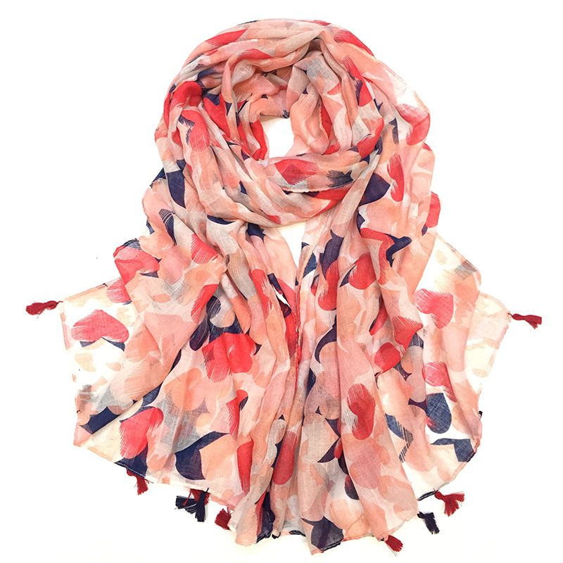 Summer heart-heart printed scarf manufacturer direct selling hand-hung mustache scarf Valentine birthday gifts