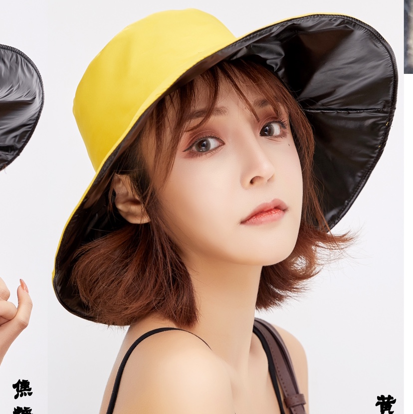 渔夫帽遮阳雨伞布防晒黄