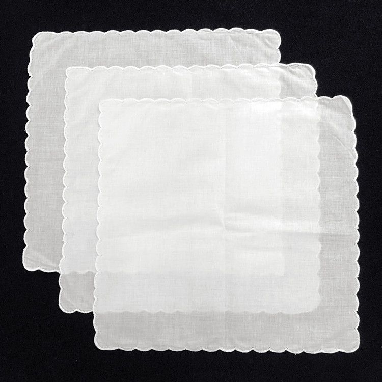 Tooth edge pure white handkerchief, high quality cotton handkerchief, wedding custom handkerchief
