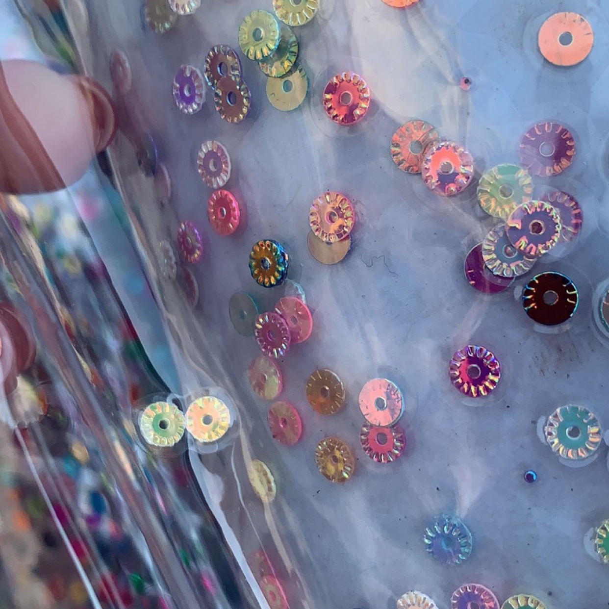 PVC film with sequined pen case and cosmetic bag material film details Picture