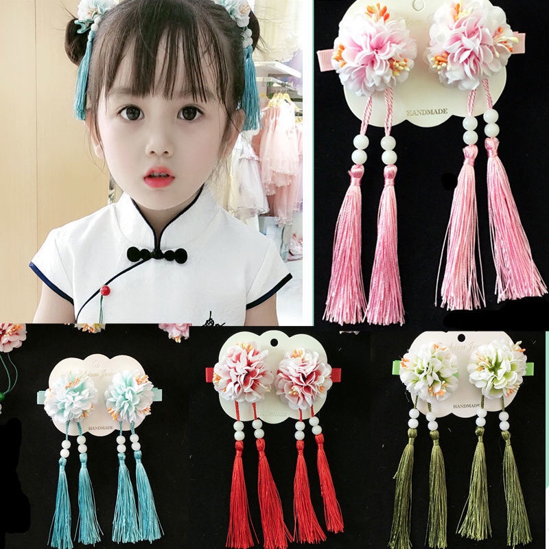 汉服配饰对夹儿童中国风发饰汉服头饰花朵流苏发夹
