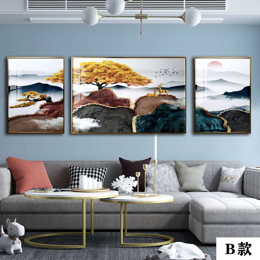 Crystal Porcelain Crystal Bay Living Room Triptych Nordic Light Luxury Living Room Dining Room Decorative Painting Application Scenario