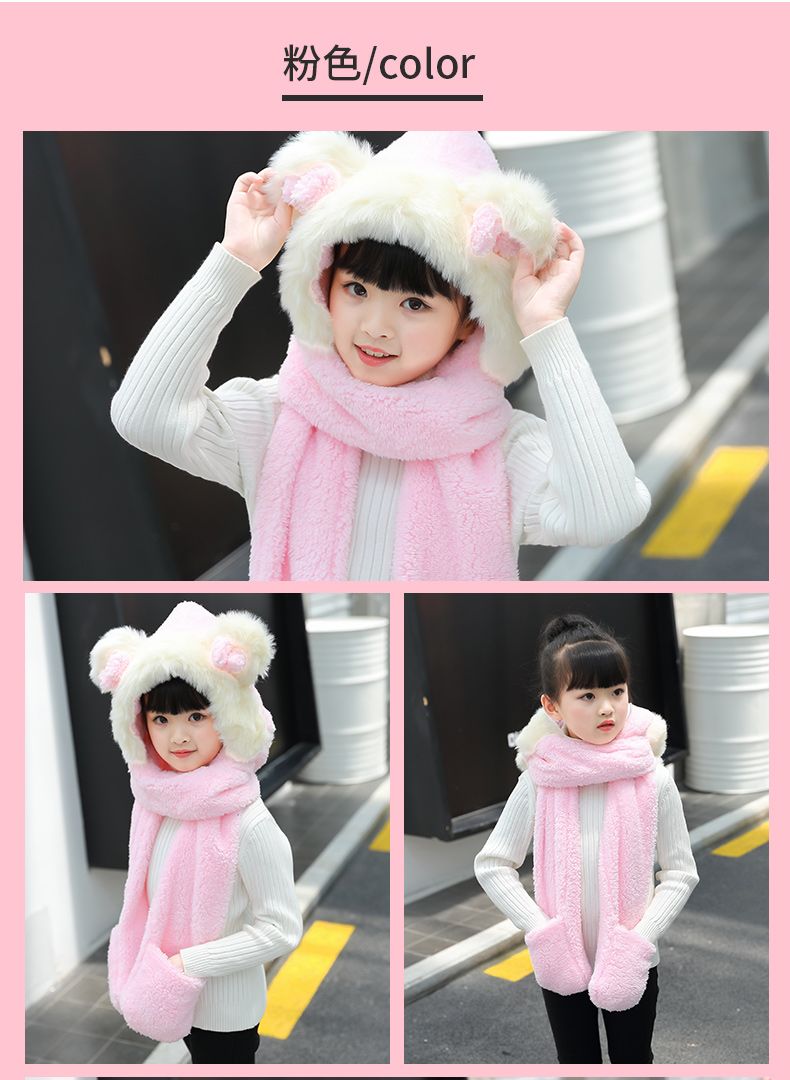 Bear Ears Hat Scarf One Practical Cute Plush Lamb Fur Bib Winter Schoolgirl Soft Sister Against The Cold Wind undefined