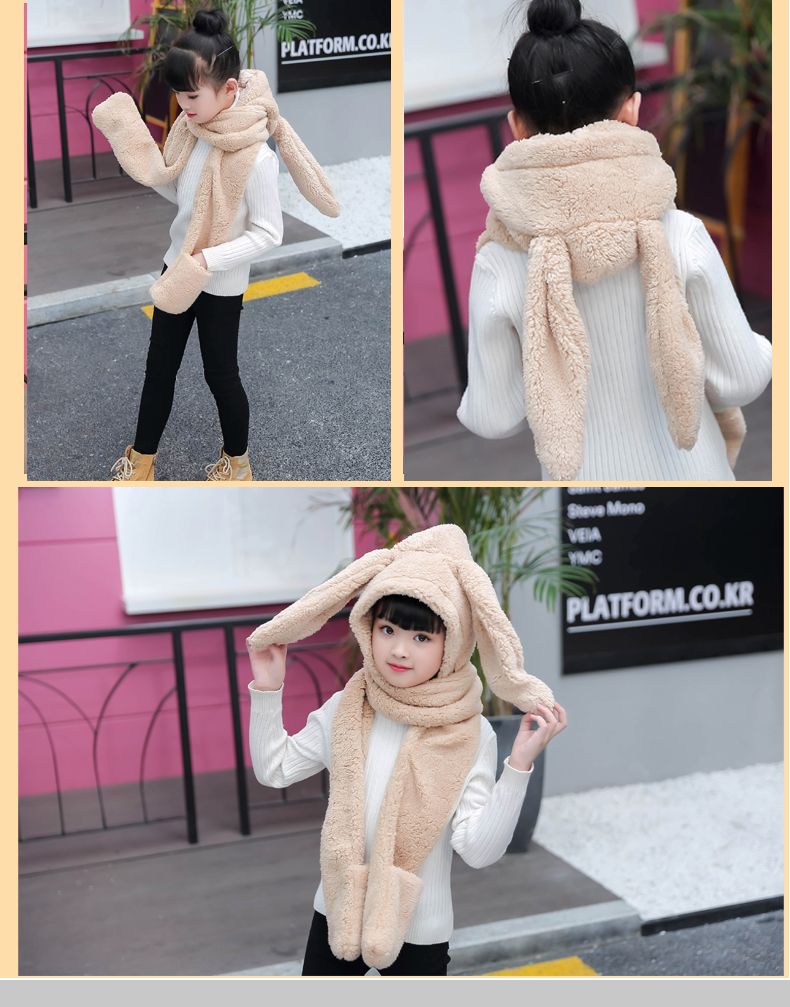 This autumn and winter hat is versatile, cute and warm for women. It's a double-layered thickened winter hat, scarf and glove. It's a three-in-one hat and Lei Feng hat detail image 12