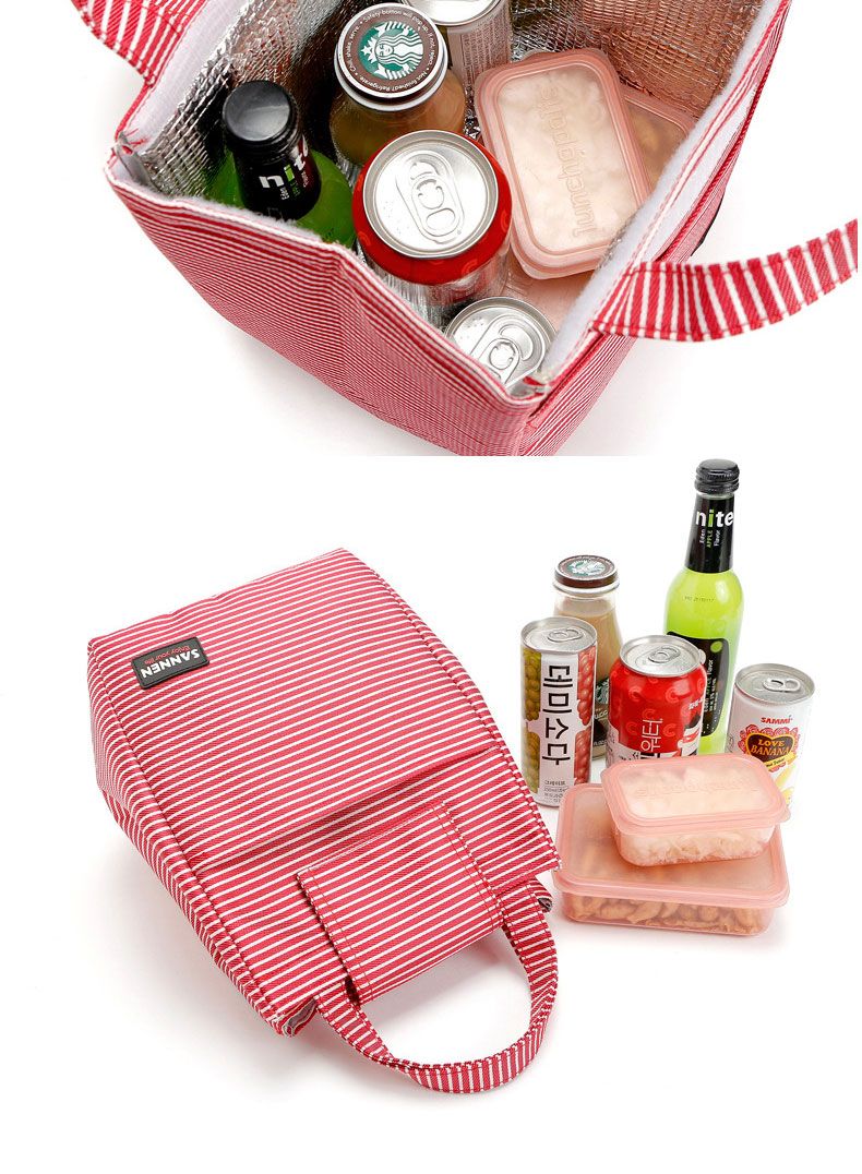 9L手提蛋糕包 黑白条纹铝膜便当保温包 魔术贴保温冰包学生野餐包详情图11