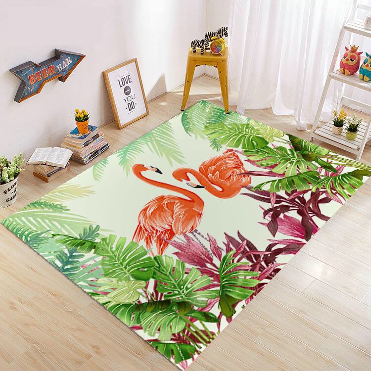 Hd printing flamingo tropical rain forest pattern living room tea table carpet children's room cartoon crawling mat thumbnail