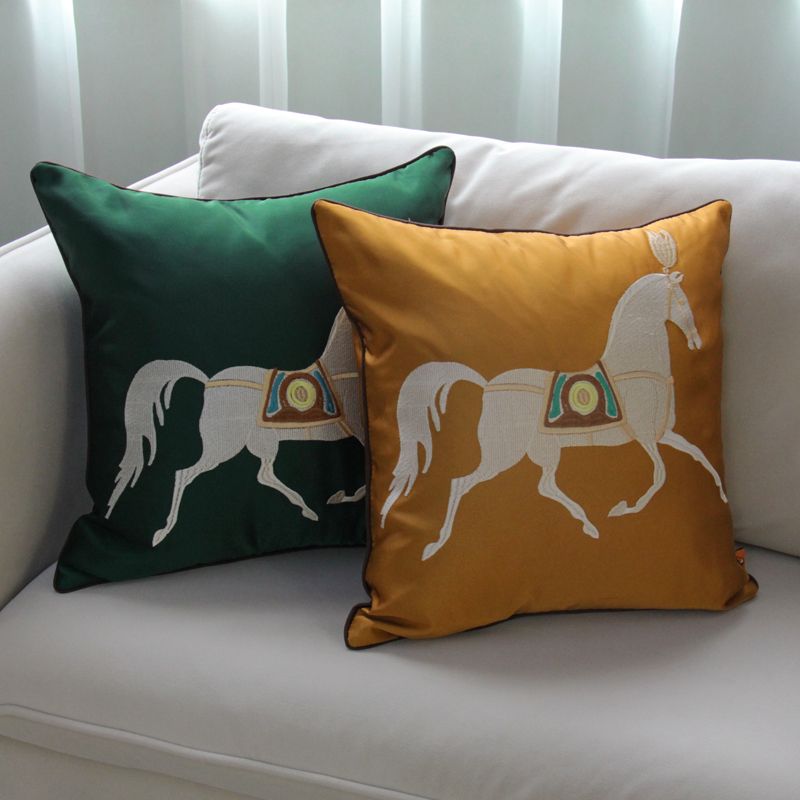 Embroidered sofa cushions, horse cushions, sofa cushions, linen home, living room cushion cover, office