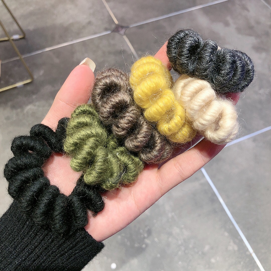 South Korea Dongdaemun Network Red Telephone Line Head Rope Women's Big Circle Wool Elastic Rubber Band Color Braided Leather Holster