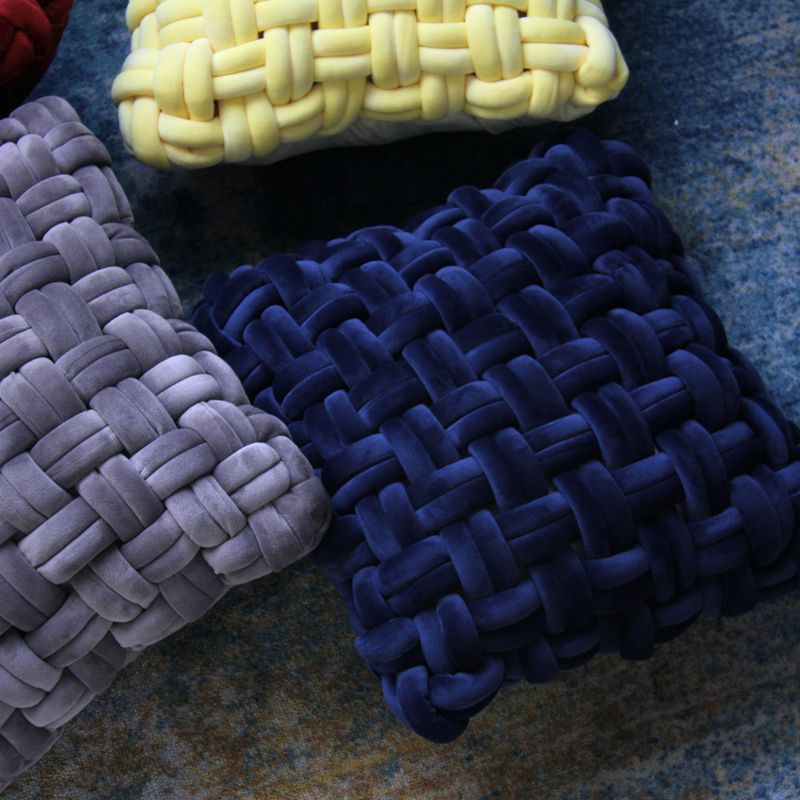 Woven throw pillows, sofa cushions, solid-color velvet throw pillowcases, living room headboard, car waist pillows details Picture