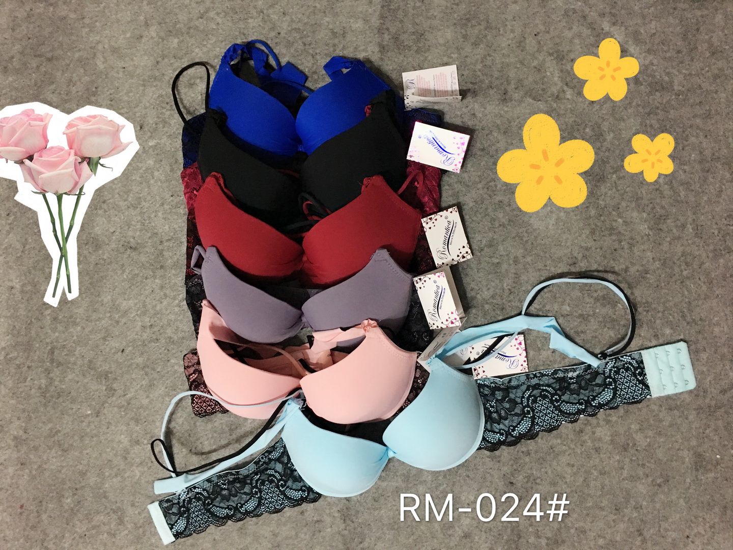 Yiwu Haofuo RM-024 B-cup bra Lace bra, double-edged fabric 3-row buckle bra transparent bra