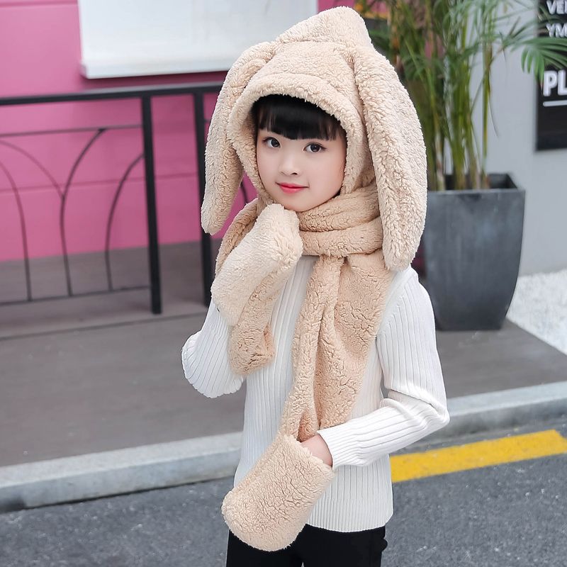 This autumn and winter hat is versatile, cute and warm for women. It's a double-layered thickened winter hat, scarf and glove. It's a three-in-one hat and Lei Feng hat