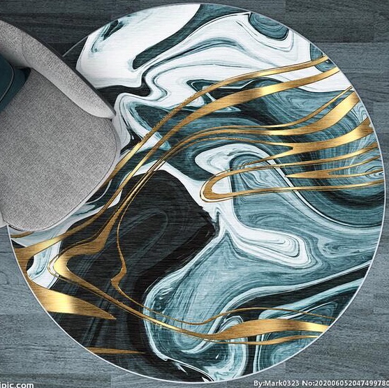 抽象艺术风格圆形法兰绒印花地毯座椅地垫