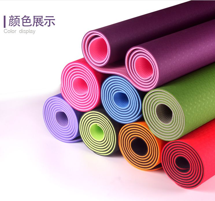 TPE two-color yoga mat for beginners. 6/8/10mm fitness mat for beginners thumbnail