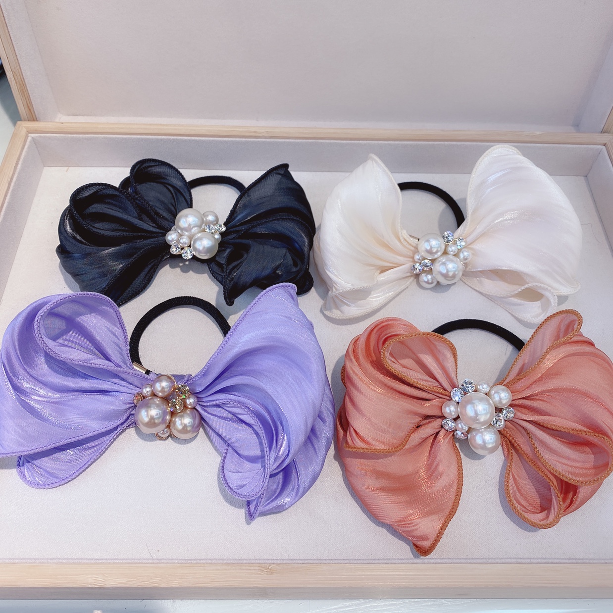 韩版压条颜色结中间珍珠花韩版结皮筋