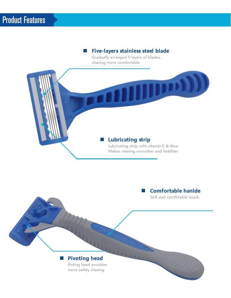 厂家直销男士款5层进口刀片剃须刀，6支一套详情图2